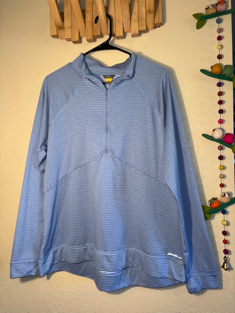 EUC Eddie Bauer Blue Striped Women's Quarter-Zip Pullover, which features a li